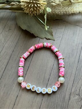 Personalized Kids Bracelet - Pink Melody Letter Beads
